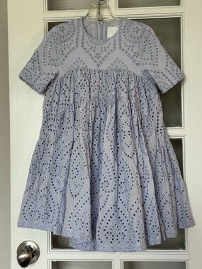 Caroline Bosmans Blue Eyelet Dress Sz 6 (Fits 4/5) Designer Princess Occasion